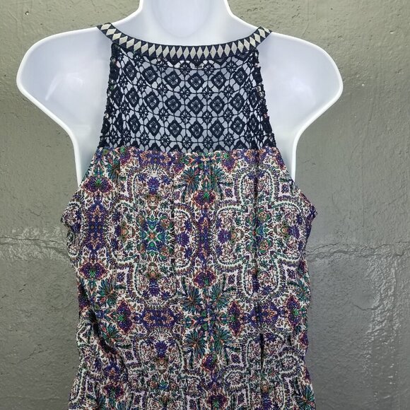 DR2 Daniel Rainn Maxi Dress Sm Sleeveless Boho Lace Yolk Blue Purple Sheer Lined - Picture 10 of 16